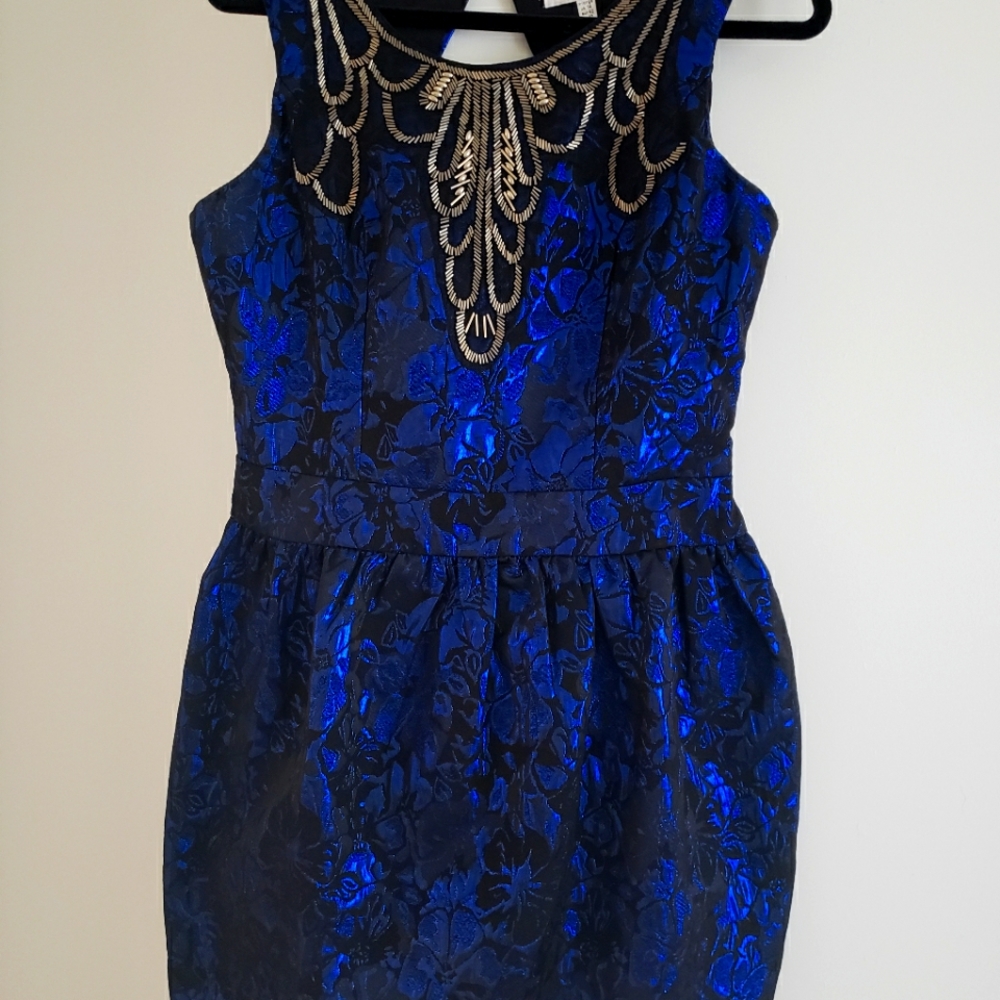 Rare London brocade blue and silver cocktail dress